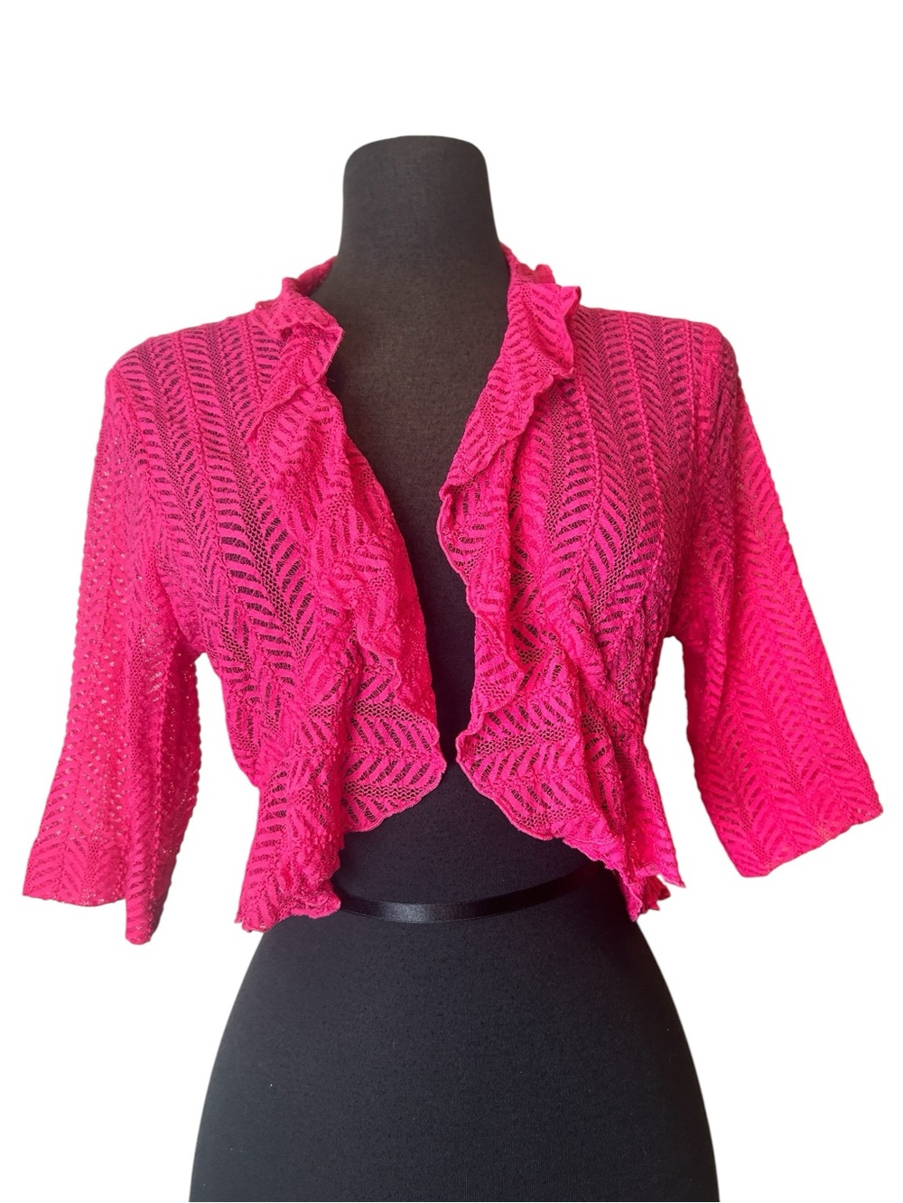 CONNECTED APPAREL HOT PINK LACE RUFFLE SHRUG JACKET 90s Y2K WITCHY VIBE